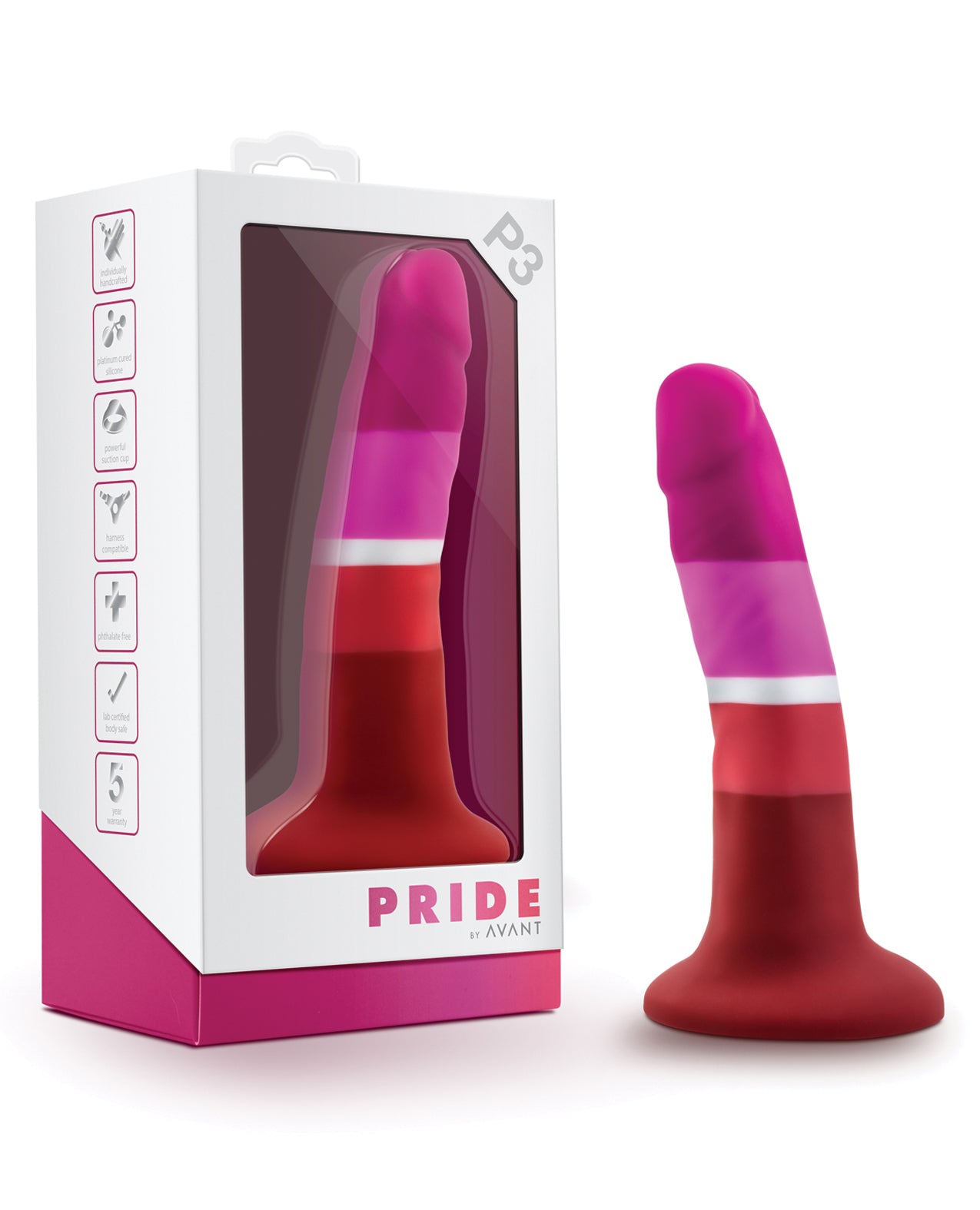 Avant Silicone Dong with Suction Cup and Pride Colors for Versatile, Safe Pleasure