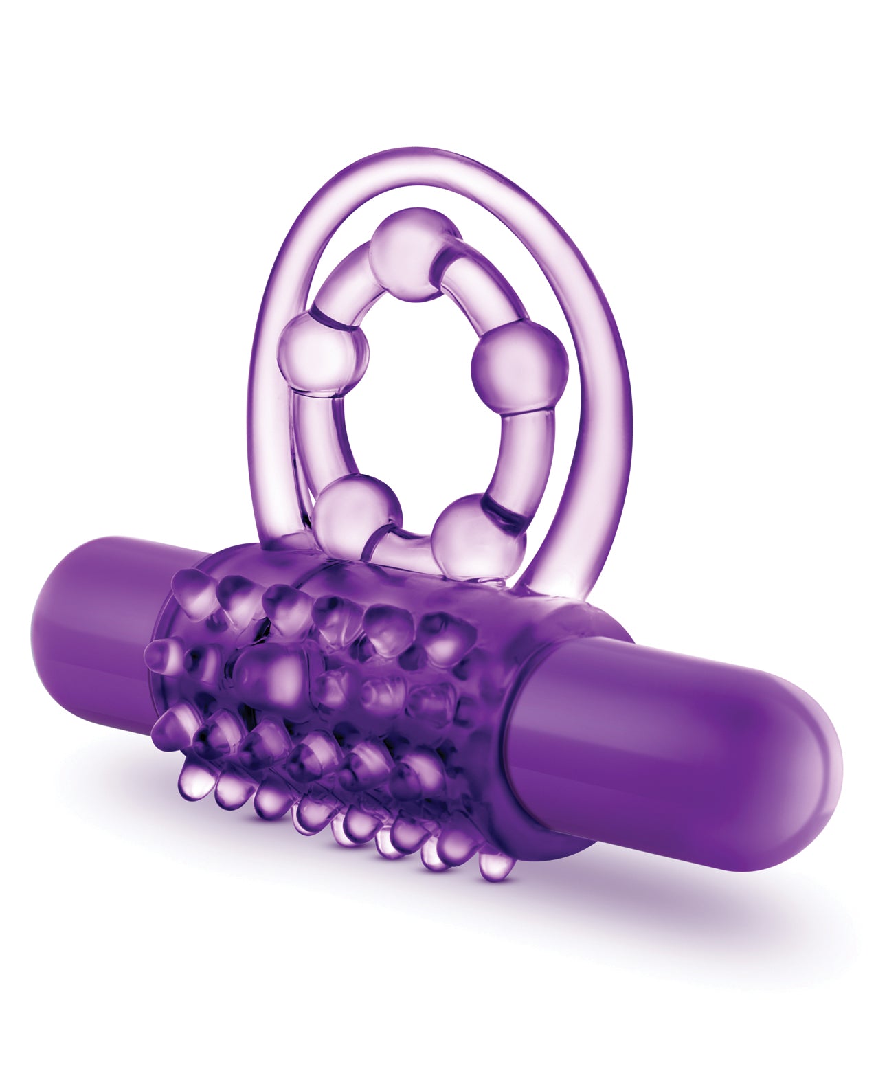 Vibrating Double Strap Cock Ring with Removable Bullet - Purple