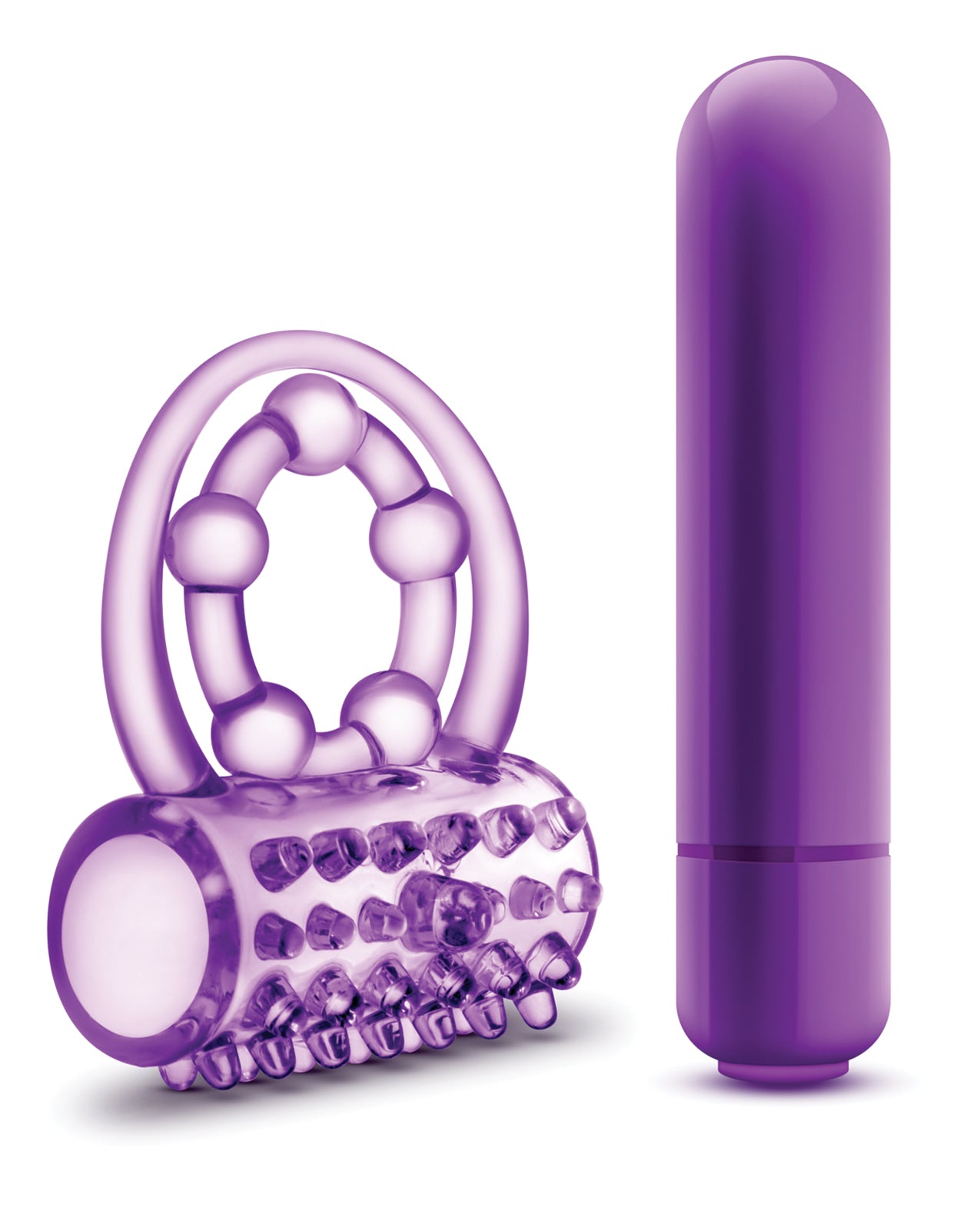 Vibrating Double Strap Cock Ring with Removable Bullet - Purple