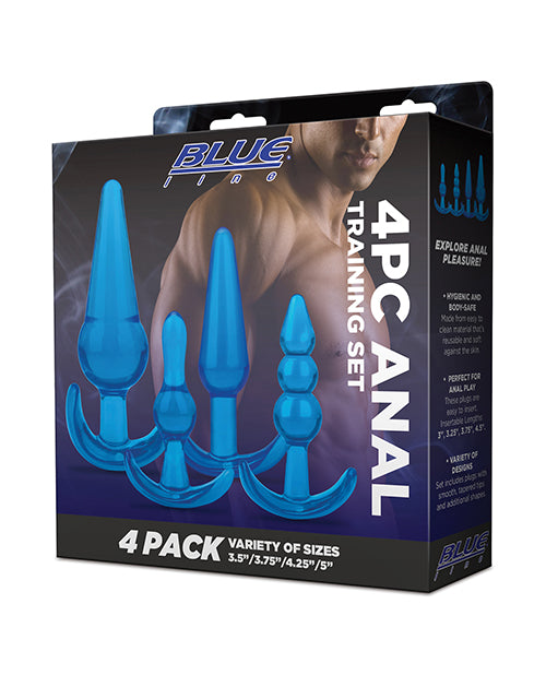 Blue Line Anal Training Set with Four Jelly Butt Plugs in Graduated Sizes for Comfortable Exploration