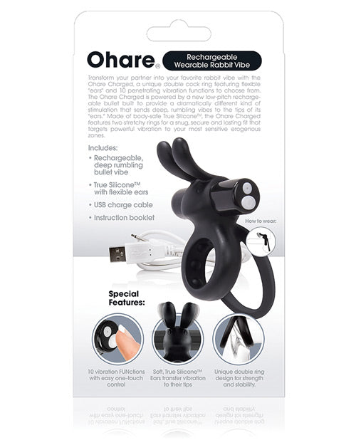 Screaming O Charged Ohare Vooom Black Double Cock Ring with Rabbit Ears
