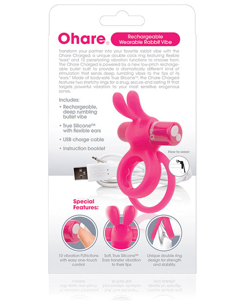 Charged Ohare Vooom Rechargeable Rabbit Ear Double Cock Ring Stimulator – Pink