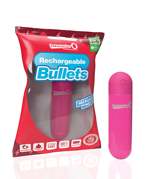 Screaming O Bullet Vibrator Pink Rechargeable Waterproof Deep Vibration for Versatile Stimulation