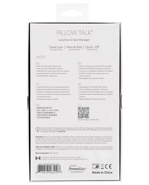 Pillow Talk Sassy Pink G Spot Vibrator with Curved Tip