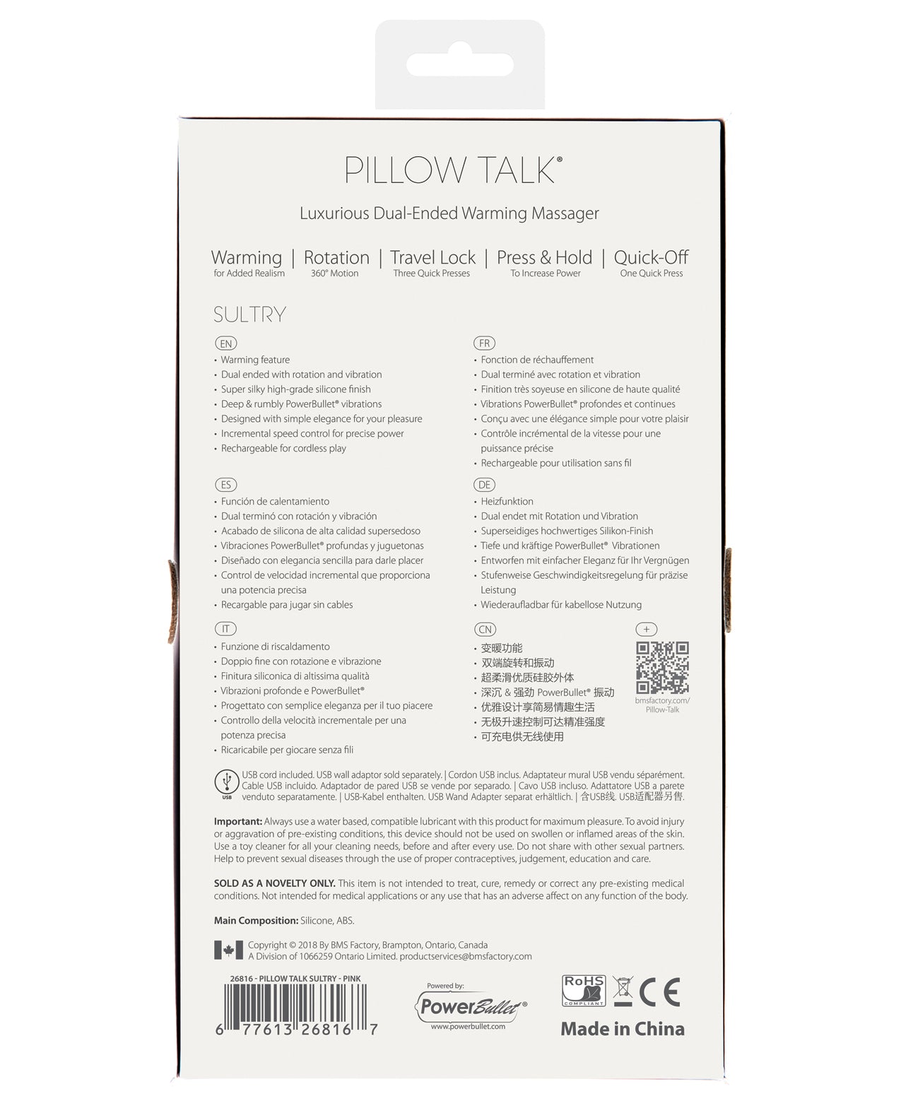 Pillow Talk Sultry Rotating Wand Vibrator with Premium Warming Design - Pink