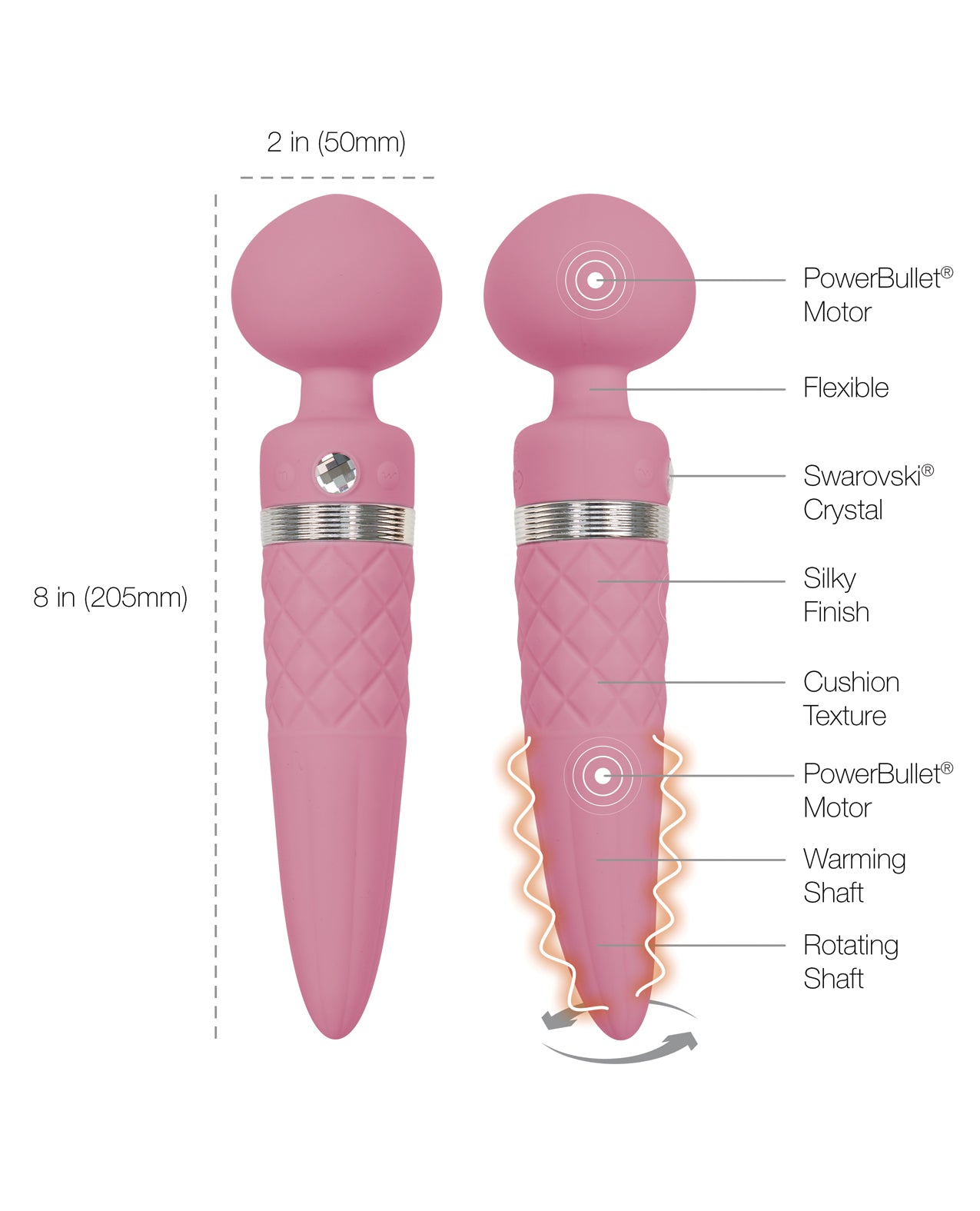 Pillow Talk Sultry Rotating Wand Vibrator with Premium Warming Design - Pink