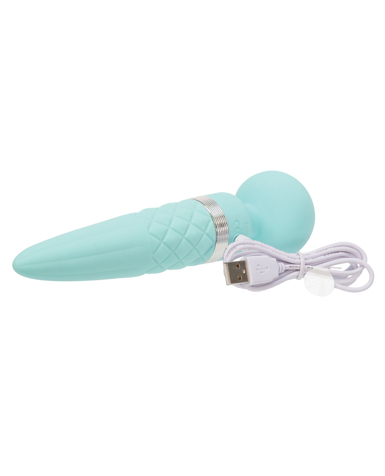 Teal Rotating Wand Vibrator with Warming Shaft & Swarovski Crystal