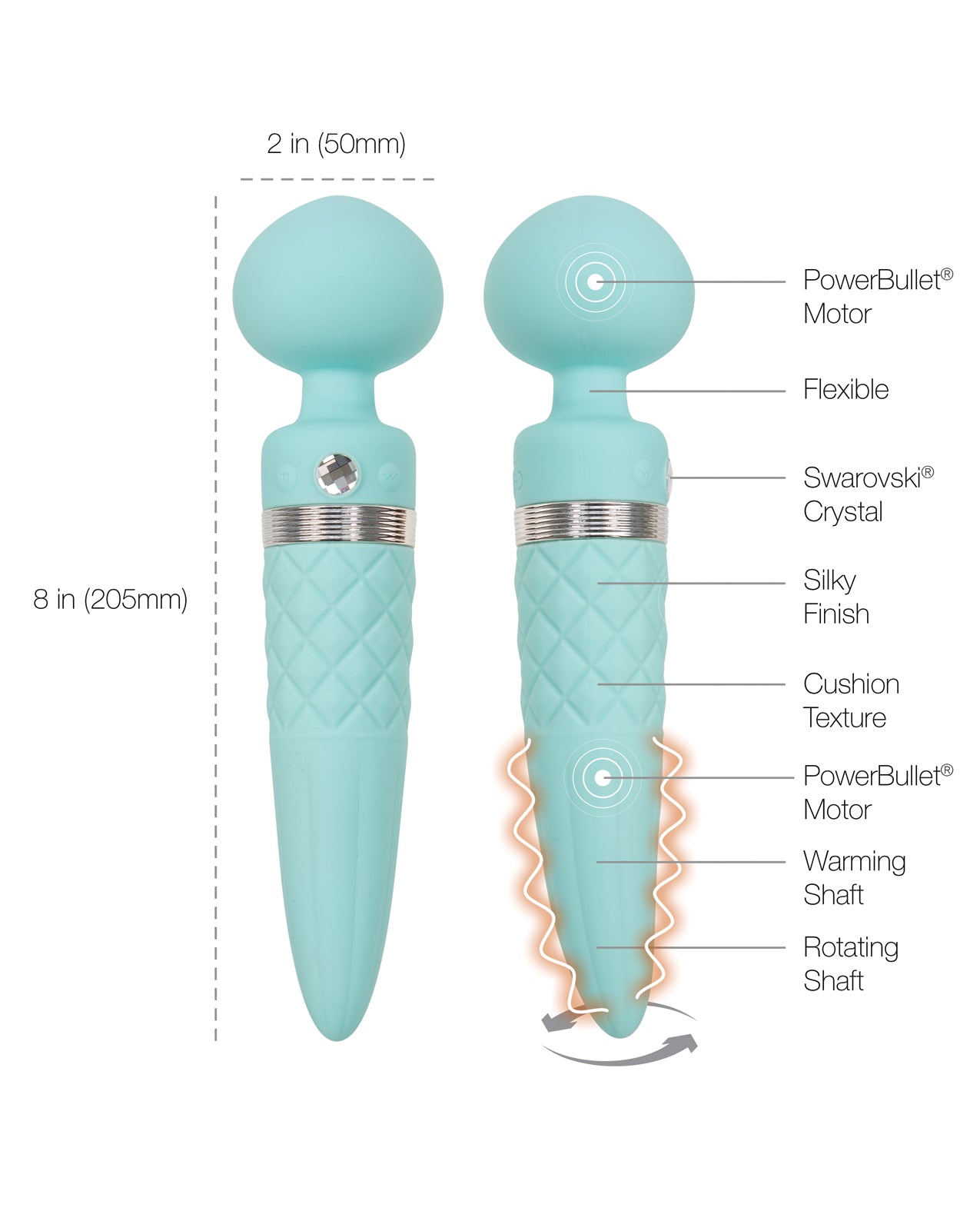 Teal Rotating Wand Vibrator with Warming Shaft & Swarovski Crystal