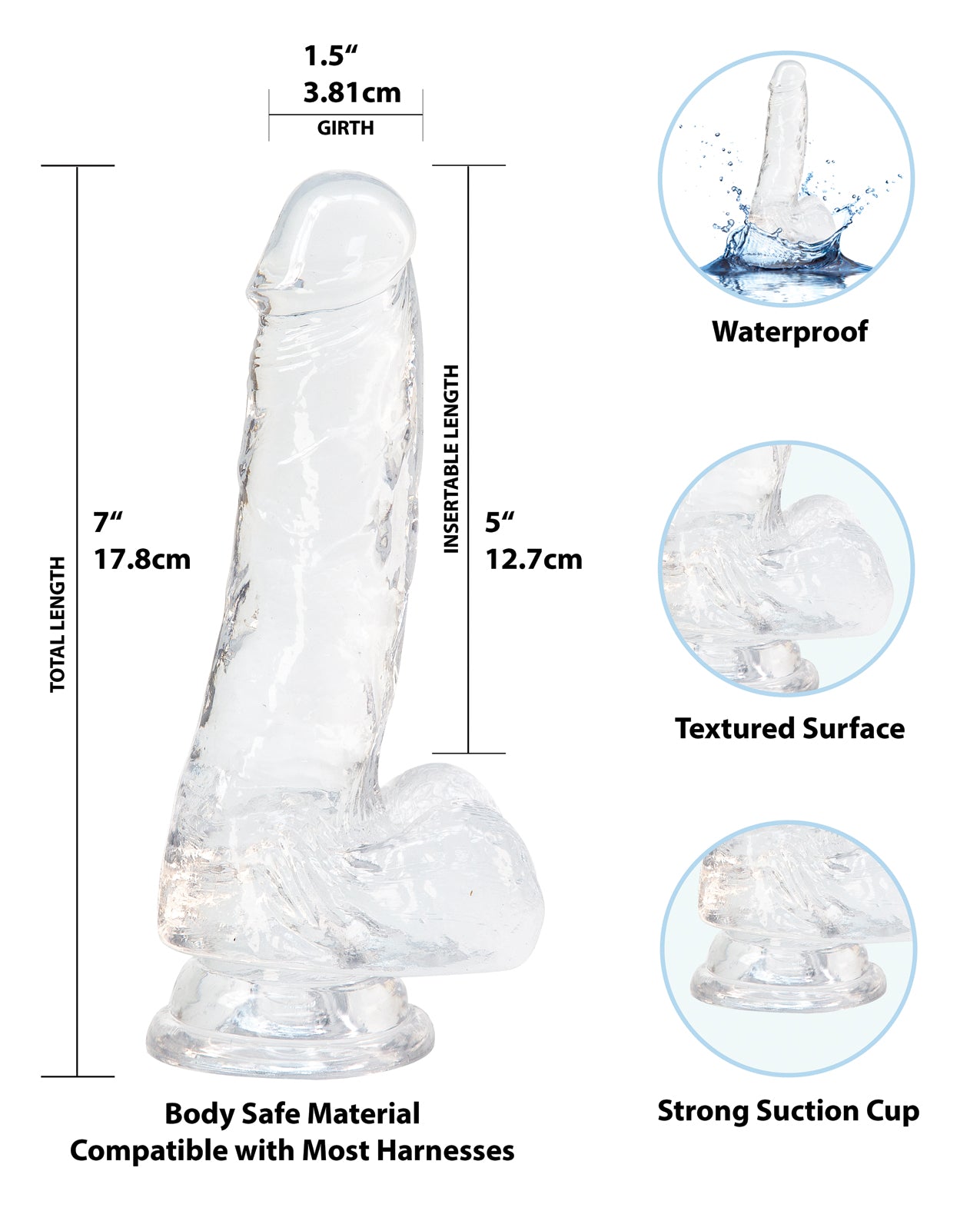 Crystal Addiction 7-Inch Clear Dong with Suction Cup and Realistic Design