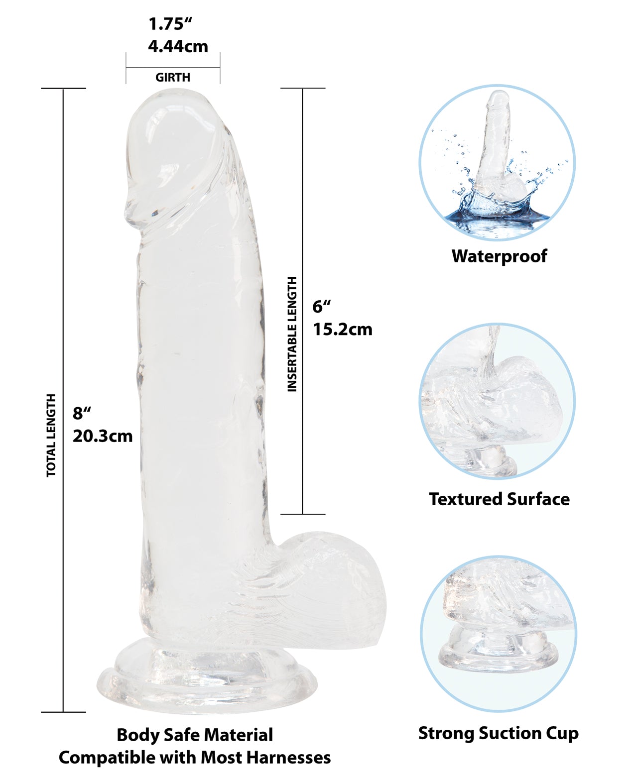 Crystal Addiction Clear 8-Inch Dong with Suction Cup Base