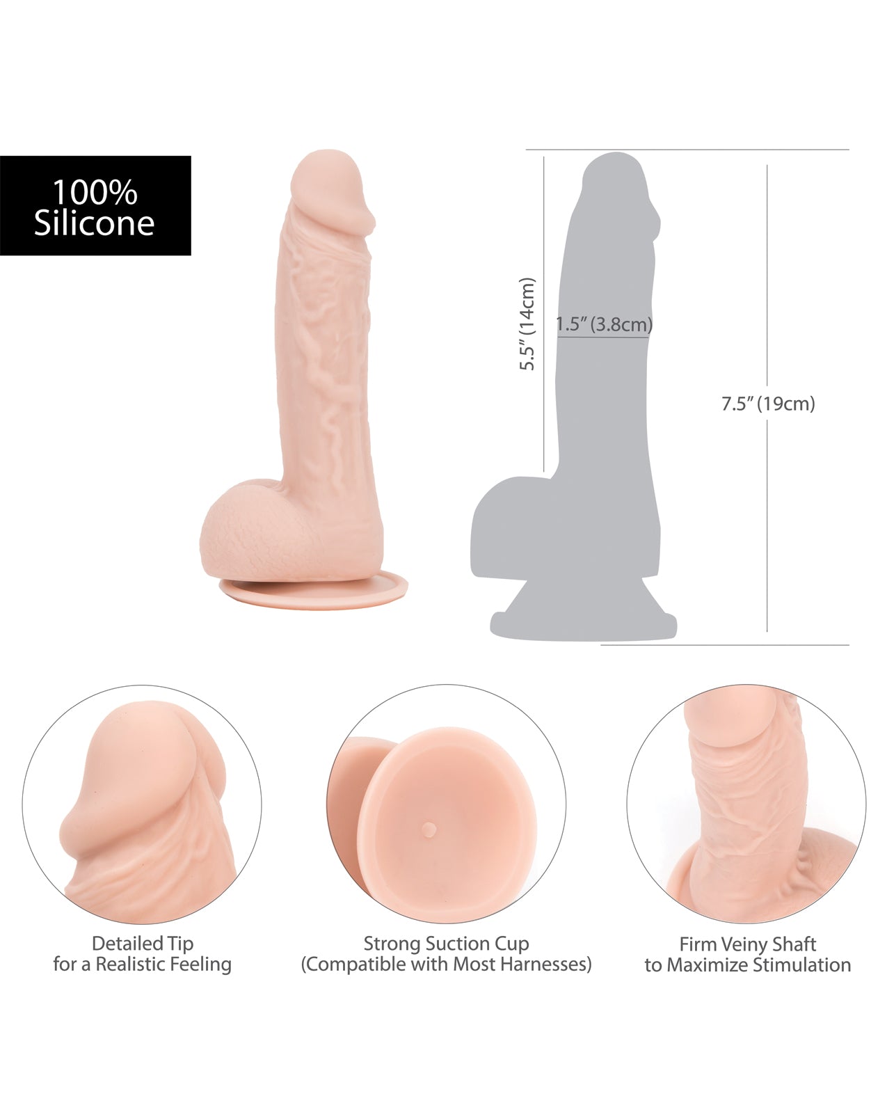 Addiction Mark 7.5 Inch Realistic Silicone Dildo with Suction Cup