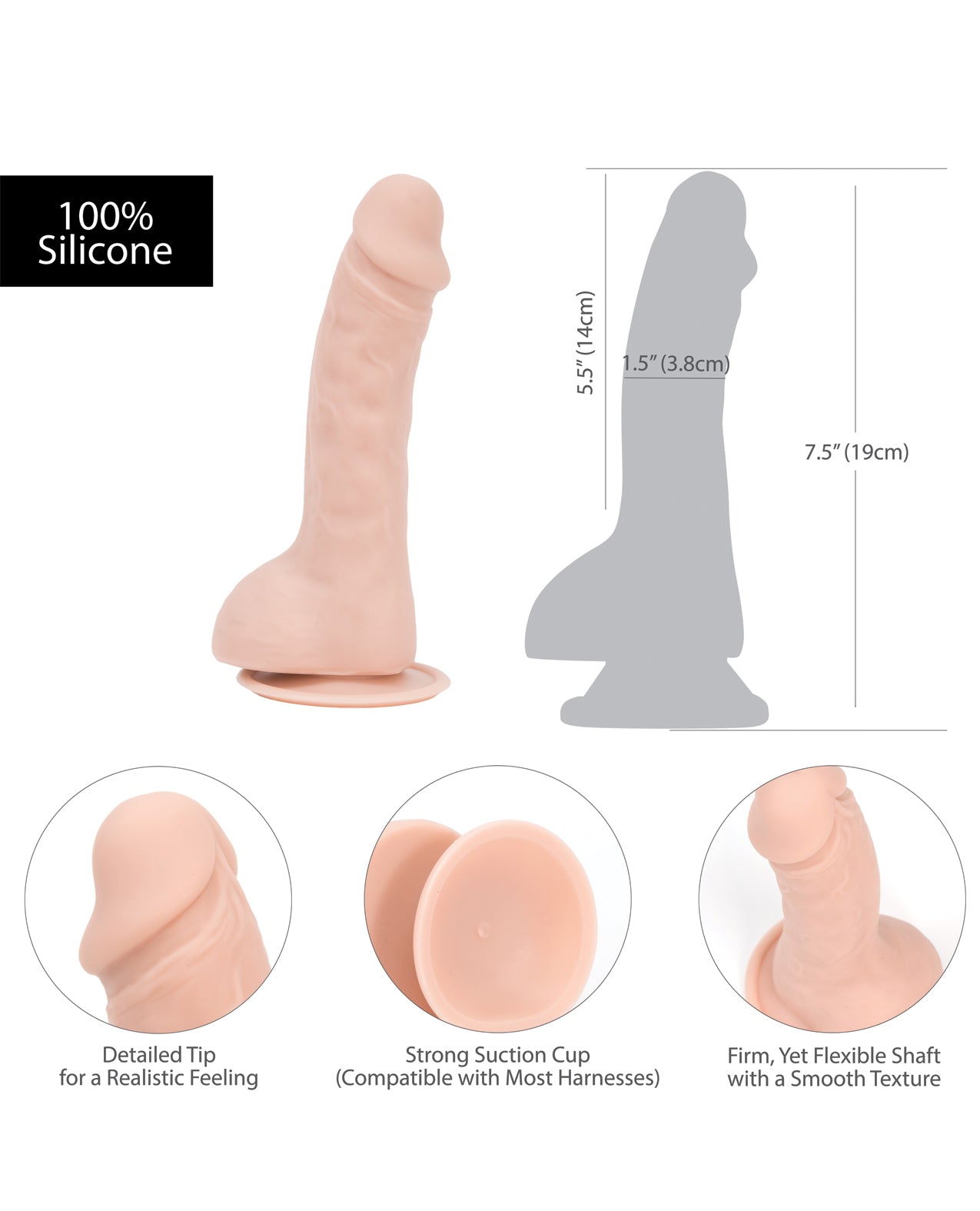 Addiction Brad 7.5" Realistic Silicone Dildo with Balls and Suction Cup