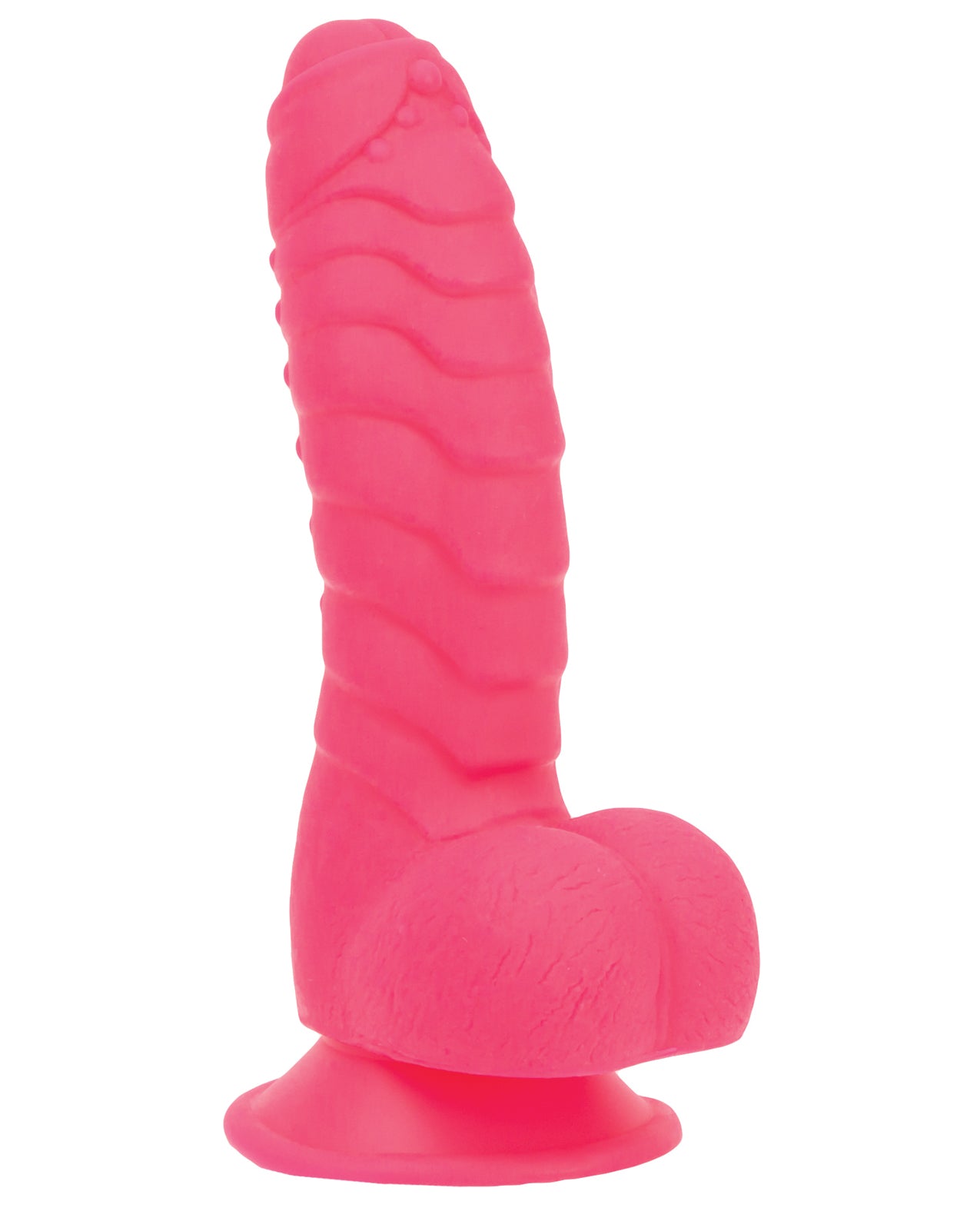 Hot Pink Silicone Ribbed Dildo with Suction & Harness Compatibility