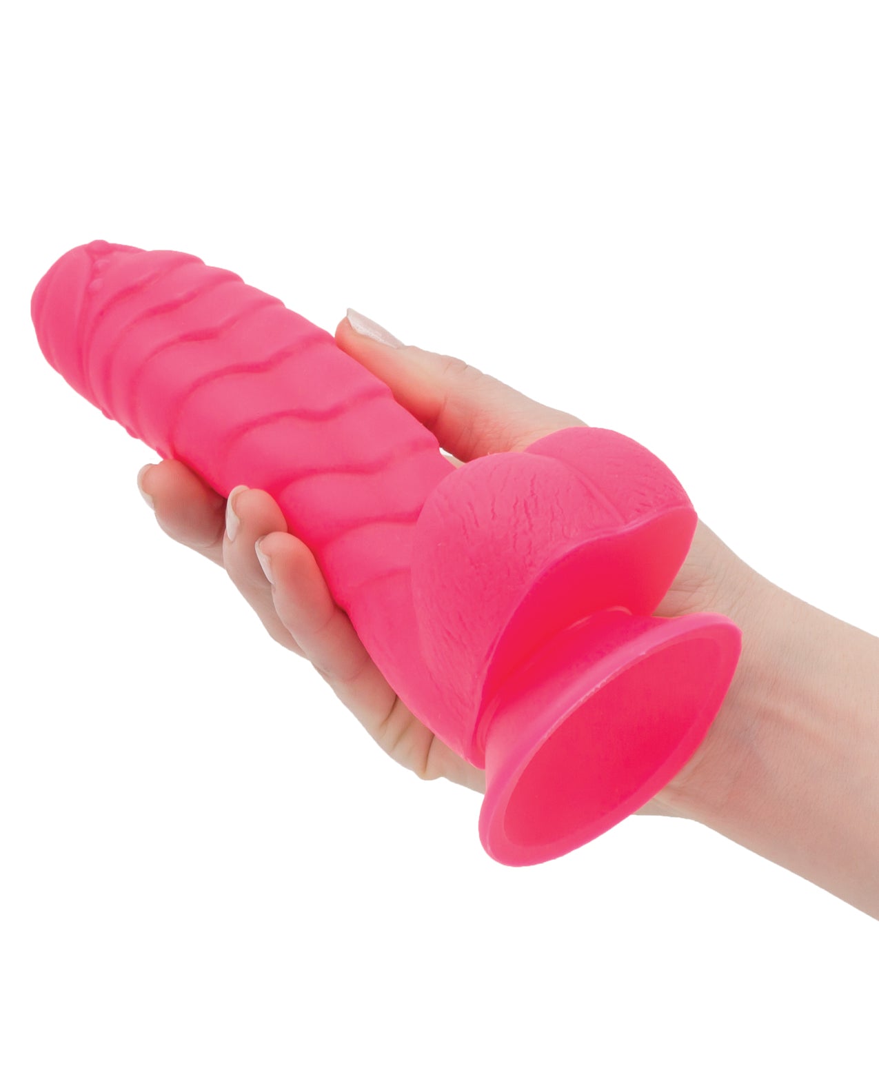 Hot Pink Silicone Ribbed Dildo with Suction & Harness Compatibility