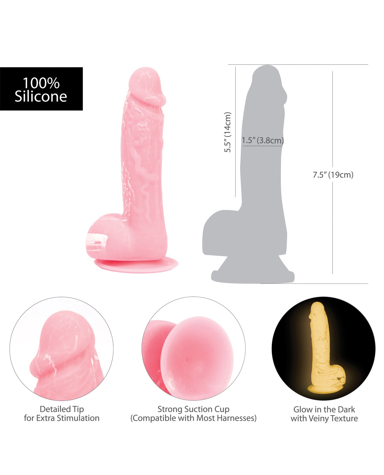 Addiction Brandon Pink Glow-in-the-Dark Silicone Dildo with Suction Base