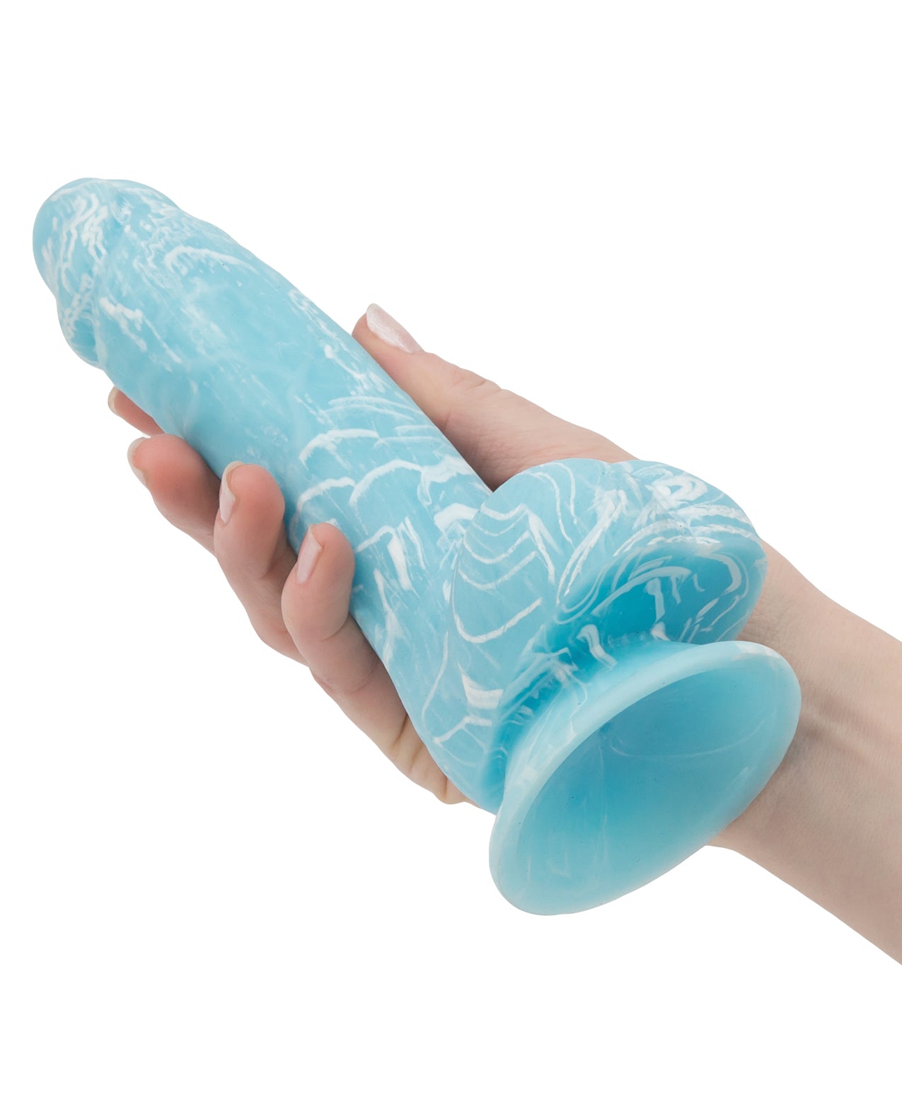 Glow-in-the-Dark Blue Silicone Dildo with Suction Base and Harness Compatibility