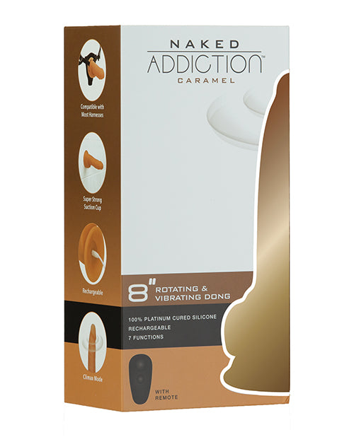 Naked Addiction silicone dong rotating vibrating caramel color with remote control for versatile pleasure