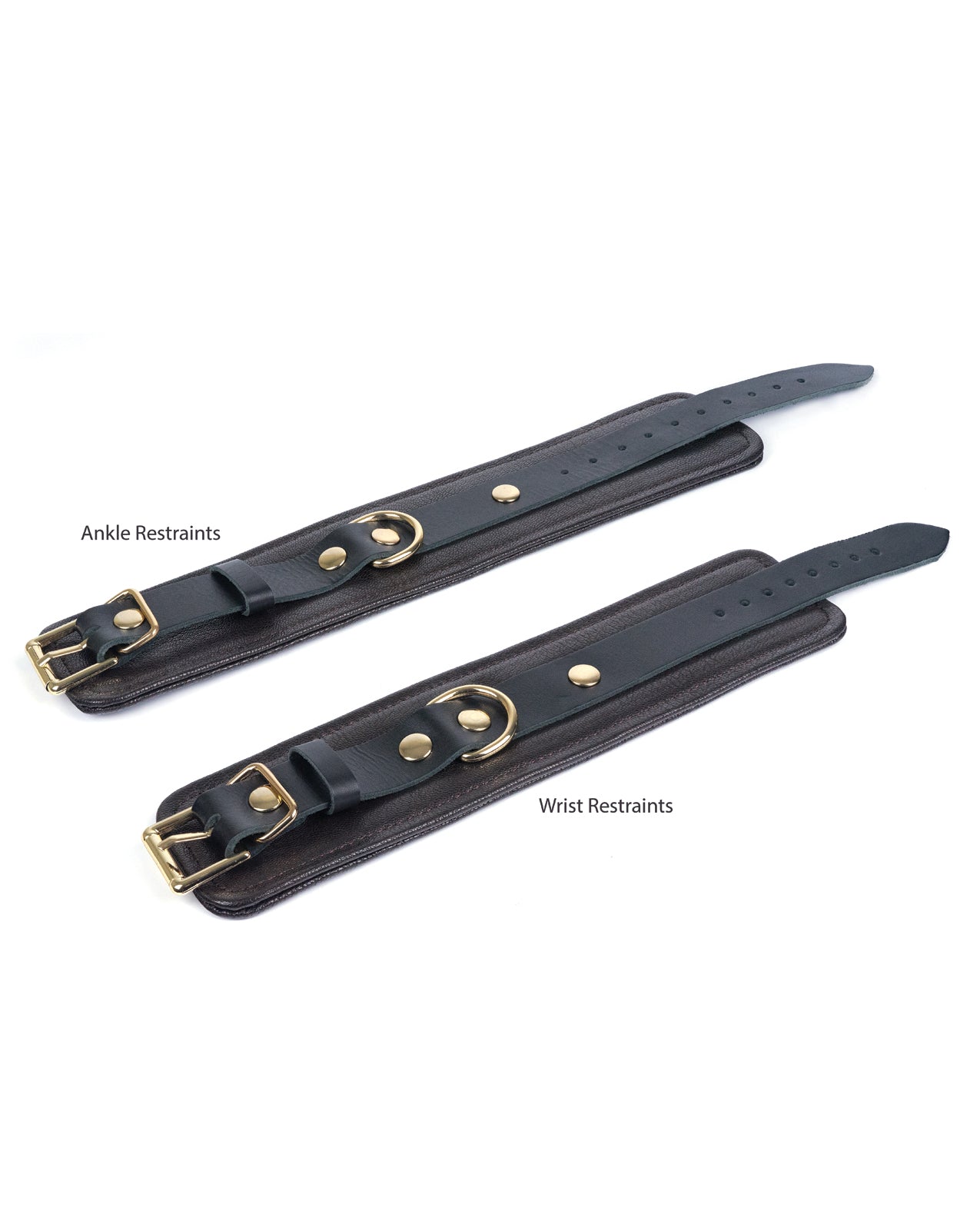Brown Leather Wrist Restraints with Gold Accent Hardware by Spartacus