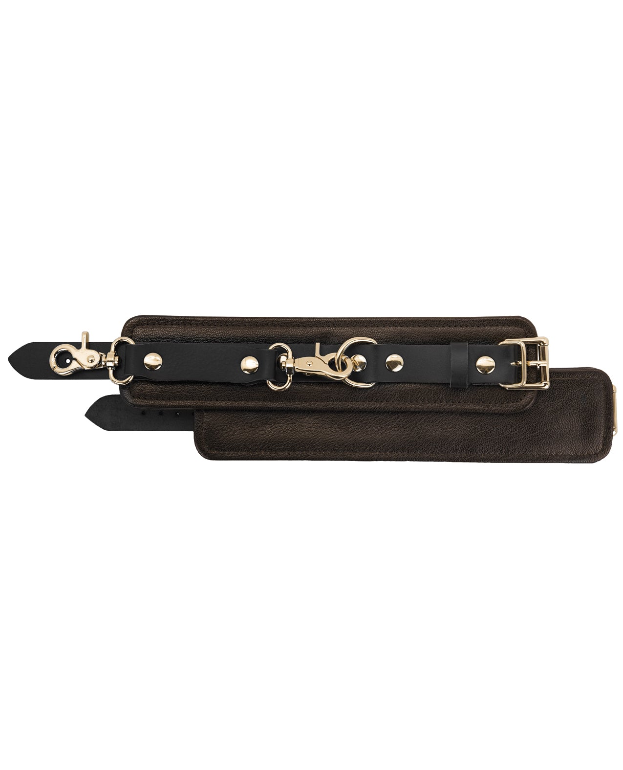 Brown Leather Wrist Restraints with Gold Accent Hardware by Spartacus