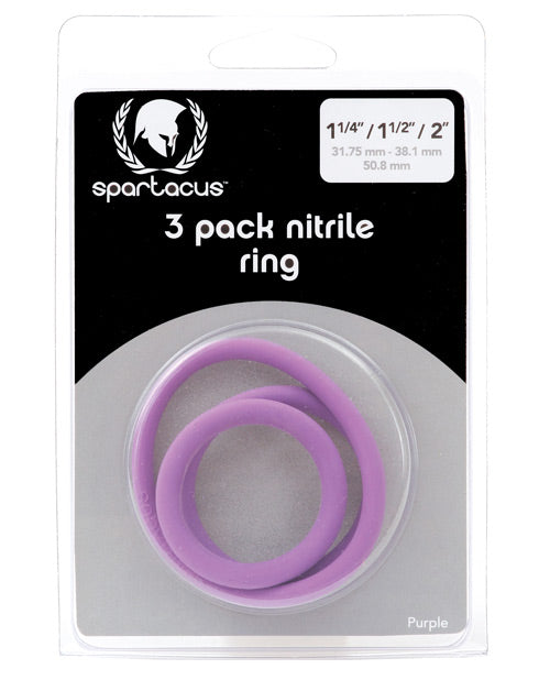 Spartacus Penis Enhancement Nitrile Cock Rings Set of 3 Flexible Sizes Purple for Comfortable Support