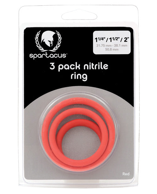 Spartacus Penis Enhancement Red Nitrile Cock Rings Three Sizes for Comfortable Performance