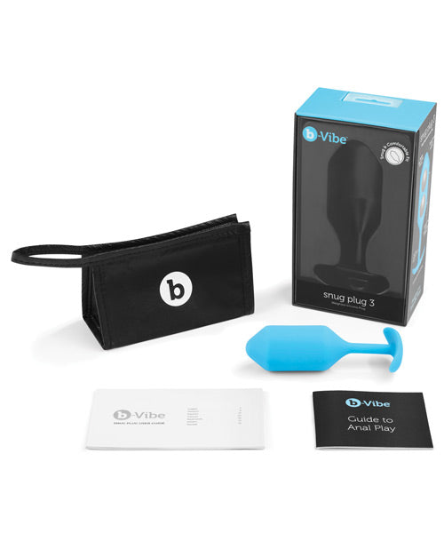 b-Vibe Weighted Snug Plug 3 - Teal Silicone Anal Plug with Handle