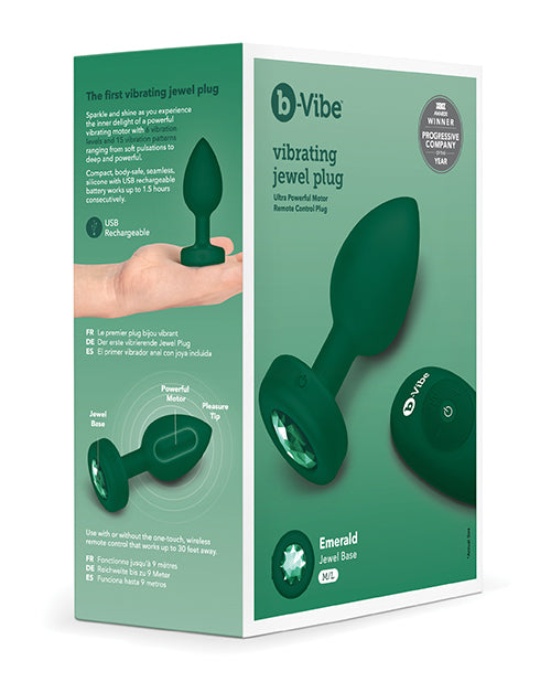 b-Vibe Anal Plug Emerald Green Remote Control Vibrating Jewel Plug in Body-Safe Silicone for Advanced Stimulation