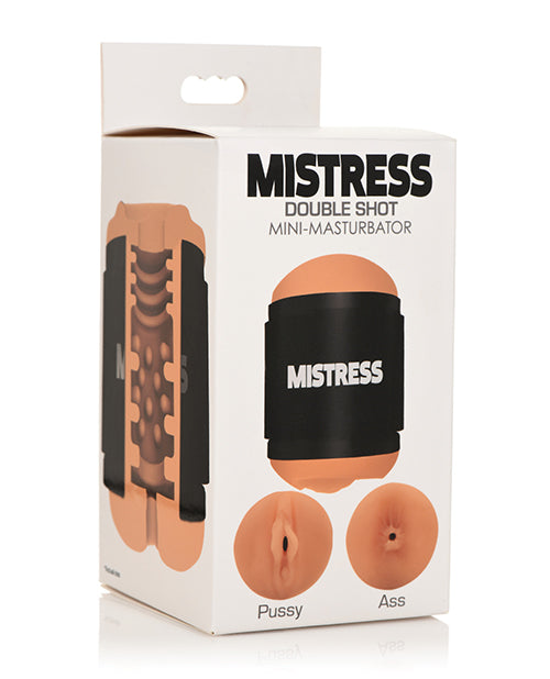 Mistress Double Shot Mini Masturbator ergonomic dual-entry design with Bioskin TPE for discreet travel-friendly pleasure