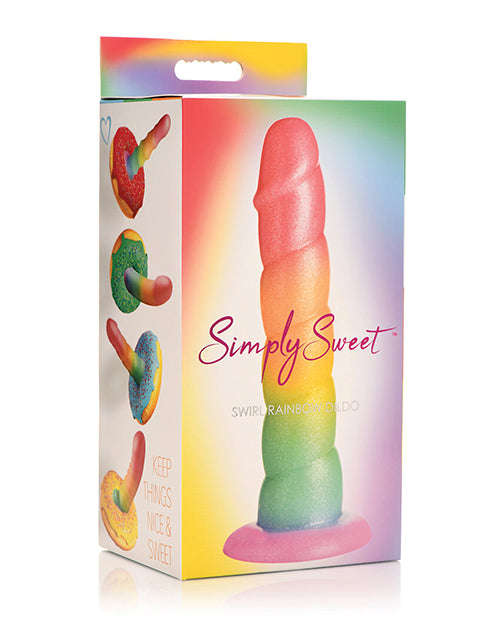 Simply Sweet Dildo Silicone Swirl Rainbow Design with Suction Cup for Versatile Use
