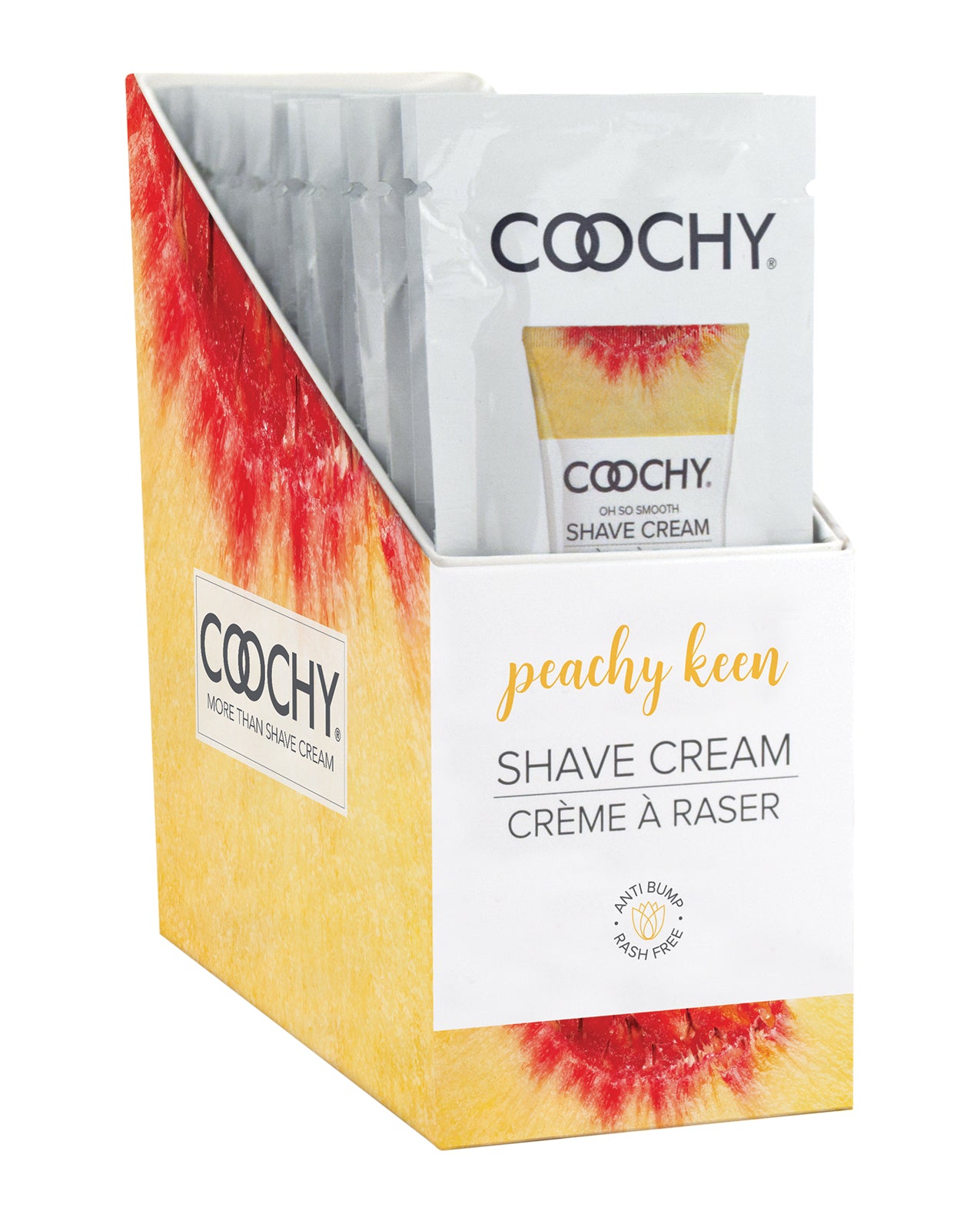 COOCHY Shave Cream - .5 oz Peachy Keen Foil Display of 24