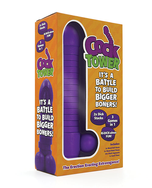 Play Wiv Me Cock Tower Purple Adult Party Game with Wooden Stackable Segments and Timer for Group Entertainment