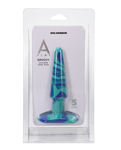 A-Play Silicone Anal Plug Unique Multi-Colored Ocean Design with Tapered Tip for Comfortable and Safe Anal Play