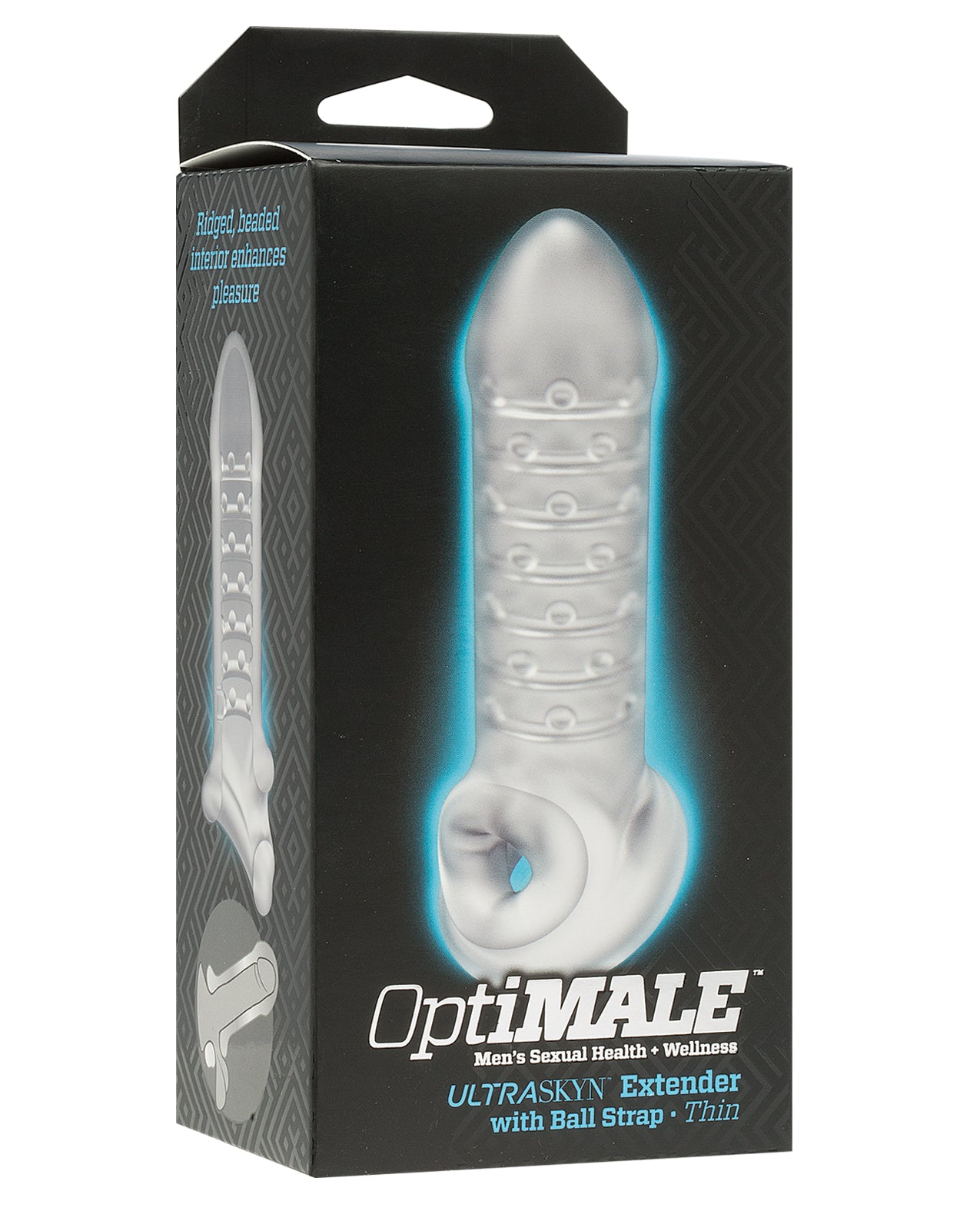 OptiMALE Penis Enhancement Thin Extender with Sheer Frosted Finish and Ball Strap for Size Boosting and Stimulating Sensation