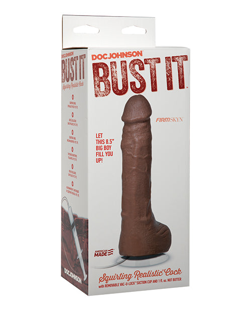 Bust It Dildo Realistic Squirting Brown Texture with Suction Base for Lifelike Experience