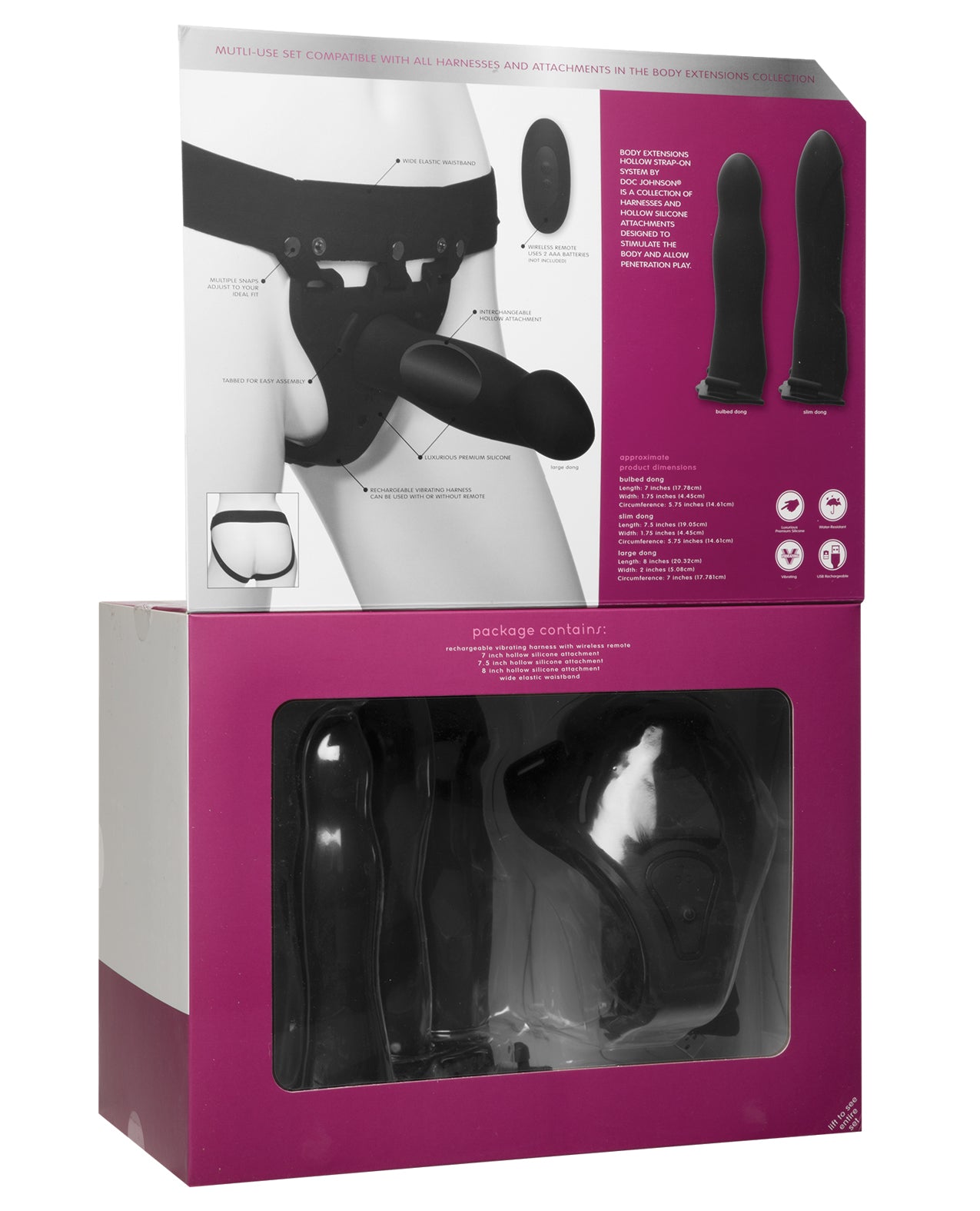 Body Extensions Be Naughty 4 Piece Vibrating Strap-On Set with Remote