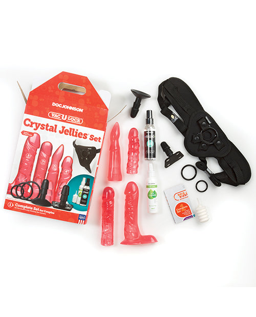 Vac-U-Lock Pink Crystal Jellies Strap-On Set with 4 Attachments