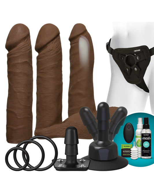 Vac-U-Lock Vibrating Dual Density ULTRASKYN Strap-On Set with Remote - Chocolate