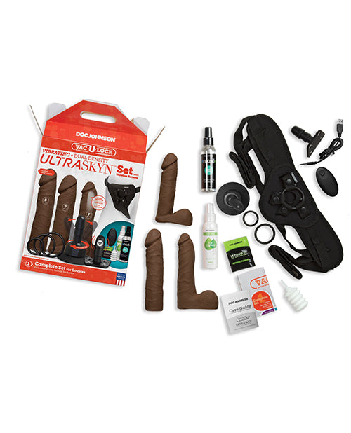 Vac-U-Lock Vibrating Dual Density ULTRASKYN Strap-On Set with Remote - Chocolate