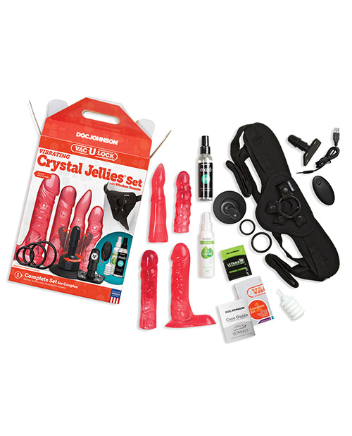 Vibrating Crystal Jellies Strap-On Set with Wireless Remote and 4 Attachments