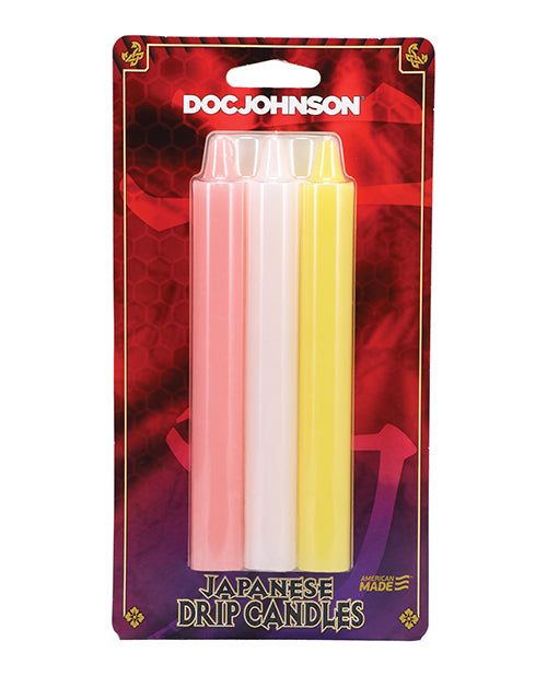 Doc Johnson Japanese Drip Candles Skin-Safe Wax Pink Yellow White for Sensation Play and Intimate Bondage