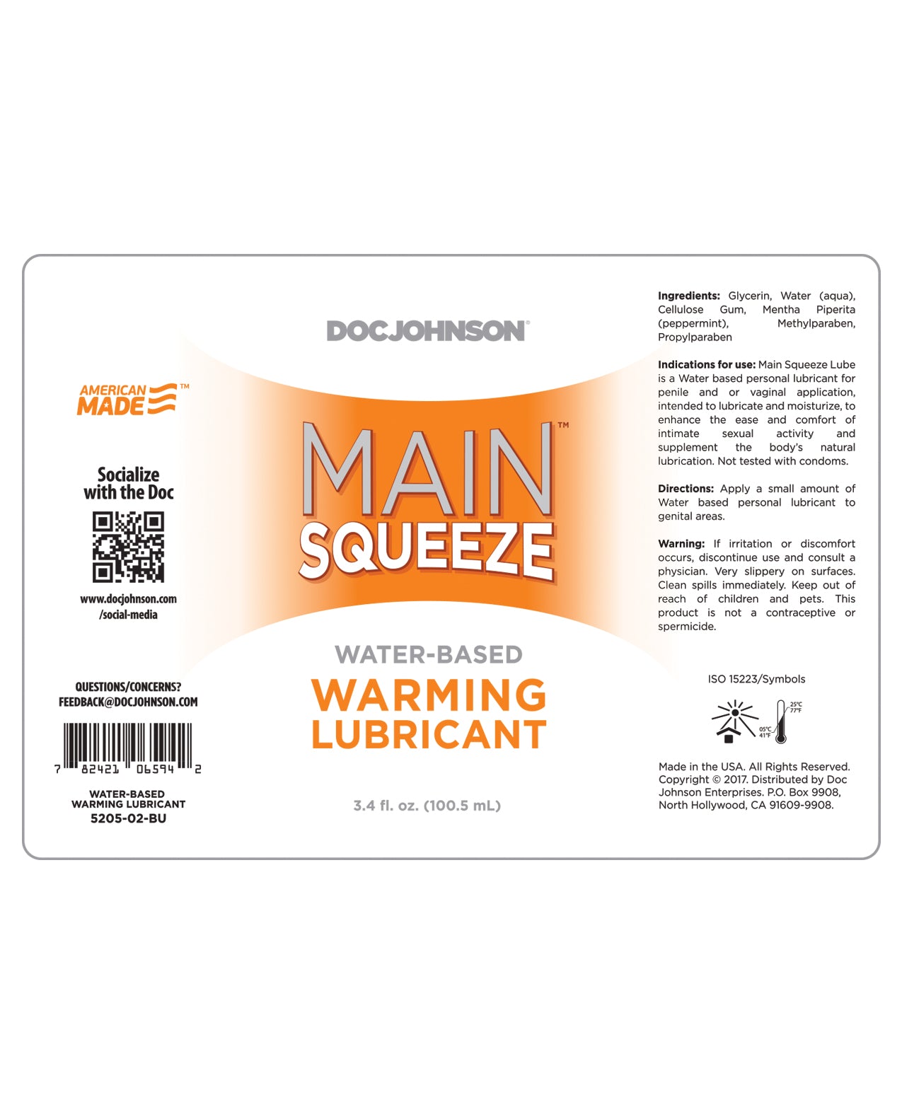 Main Squeeze Warming Water-Based Lubricant with Precision Nozzle - 3.4 oz