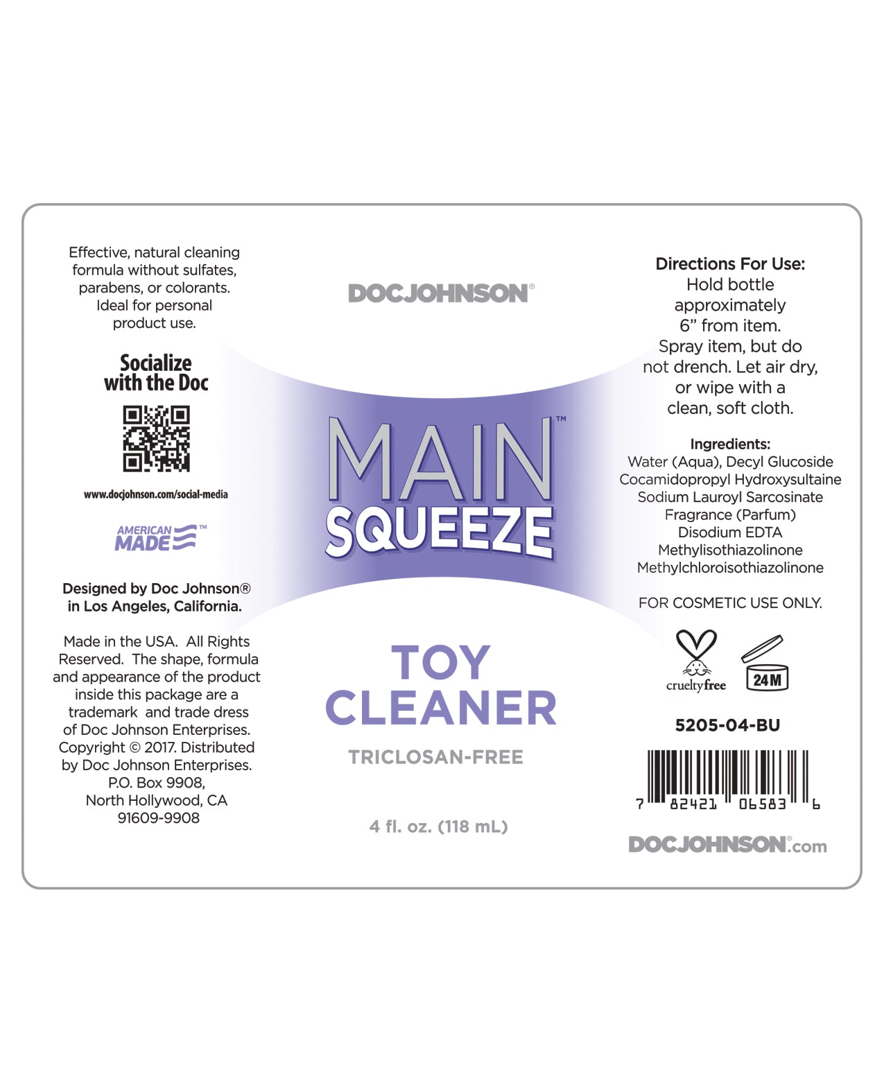 Main Squeeze Hygienic Toy Cleaner 4 oz Spray Bottle