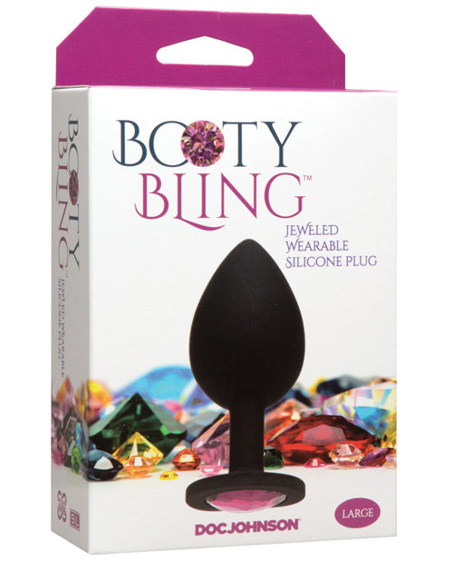 Booty Bling Anal Product Large Pink Silicone Plug with Pastel Gem and Flared Base for Safe, Stylish Stimulation