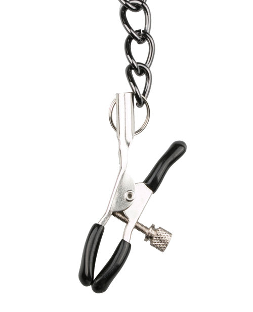 Black Faux Leather Collar with Nipple Chains – Adjustable Bondage Restraint
