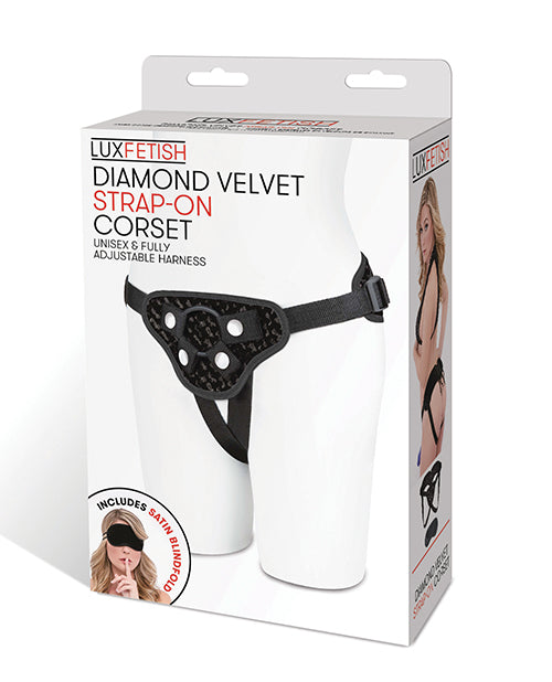 Lux Strap-On Velvet Harness with Four-Way Adjustable Straps and Lace-Up Back for Secure Comfortable Wear
