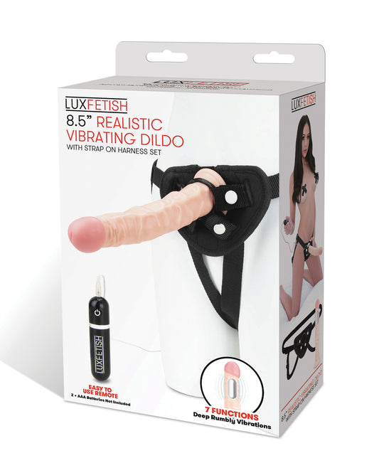Lux Strap Ons 8.5-inch Realistic Vibrating Dildo with Adjustable Harness and Remote Control for Versatile Intimate Play