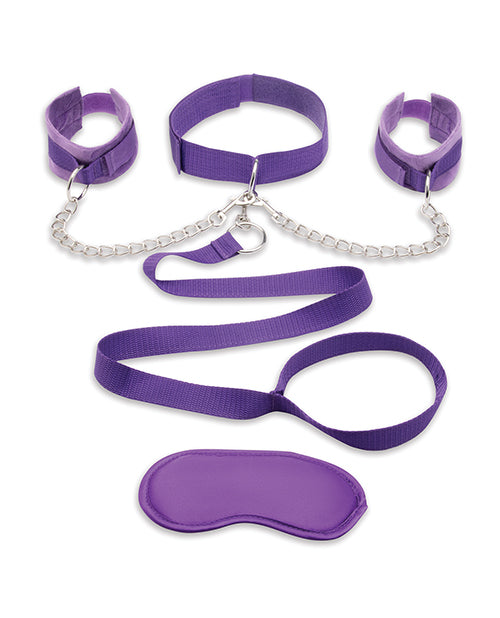 Lux Fetish Removable Purple Collar, Cuffs & Leash Set