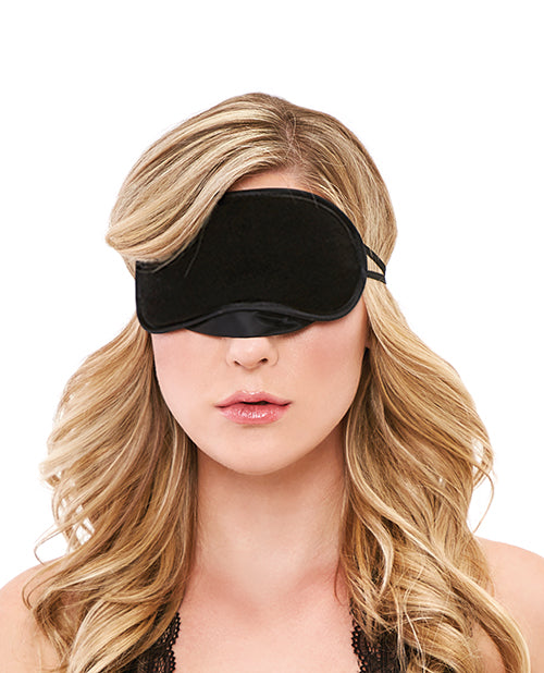 Lux Fetish Peek-A-Boo Black Love Mask Blindfold with Velvet Lining