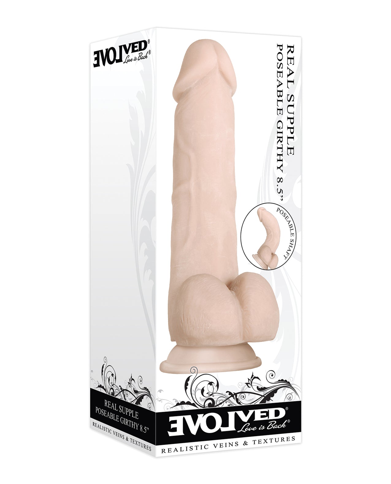 Evolved Dildo Poseable Girthy 8.5-Inch Real Supple Material with Suction Base for Hands-Free Realistic Play