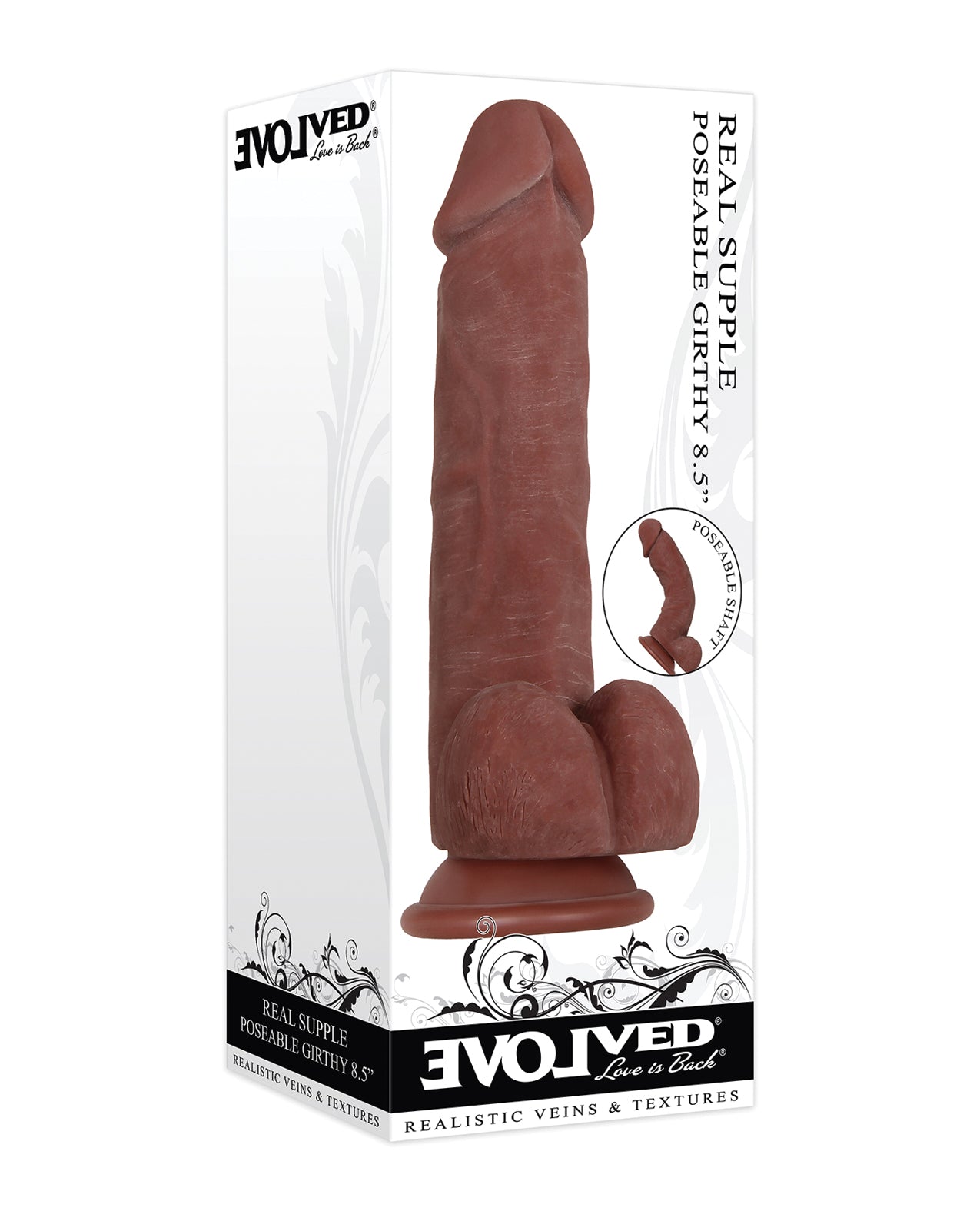 Evolved Dildo Real Supple Poseable Girthy 8.5-Inch with Suction Cup for Realistic Hands-Free Play